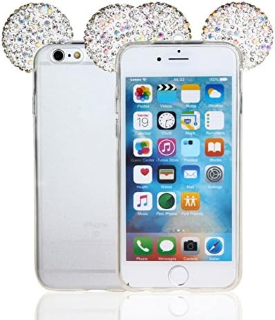 iPhone 6s Plus Case, CeMell Handmade Cute Bling Diamond Mickey Mouse Ear Clear Case for Apple iPhone 6/6S Plus With Neck Strap (Clear White Ears)