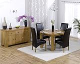 Solid Oak Round Dining Table with 4 Brown Leather Chairs and Sideboard