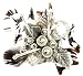 Funky, Abstract Feathers, Leaves, Crystals, and Rods Ring on Unique Silver Tone Beaded Stretch Band