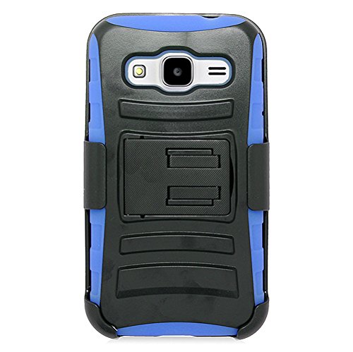 Customerfirst - Samsung Galaxy Prevail LTE / Core Prime G360P (Boost Mobile) Case, Defender Armor - Black Rugged Impact Armor Hybrid Kickstand Cover with Belt Clip Holster Case - Includes Flash Light With Key Chain (HOLSTER BLUE)