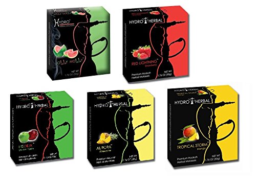 Hydro Herbal 250g, 5 Mix: Apple, Strawberry, Mango, Watermelon & Pineapple, Hookah Shisha Tobacco Free Molasses, Value Pack!