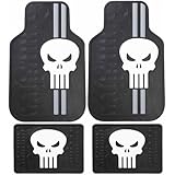 4 pc Marvel Punisher Black White Skull Logo Front Rear Rubber Floor Mats Set New