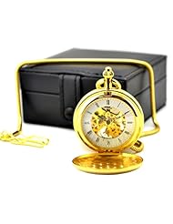 Golden Brass Skeleton Pocket Watch Chain Mechanical Hand Wind Full Hunter Steampunk Look Value Quality