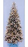 6.5' Flocked Slim Dunhill Fir Pre-Lit Christmas Tree Clear Light Berries & Cones