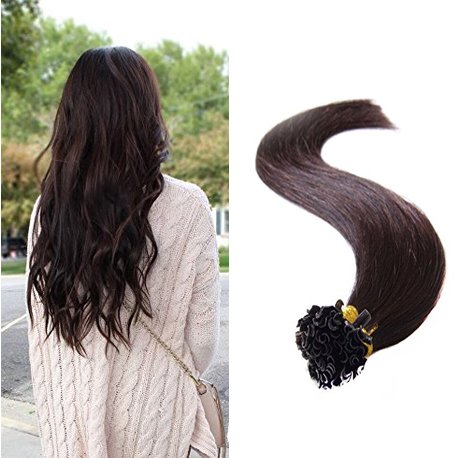 Sunny 50 Strands Straight Pre Bonded U Nail Keratin Tip Fusion Remy Human Hair Extensions(20 Inch 1g/s Total 50g #2 Dark Brown)