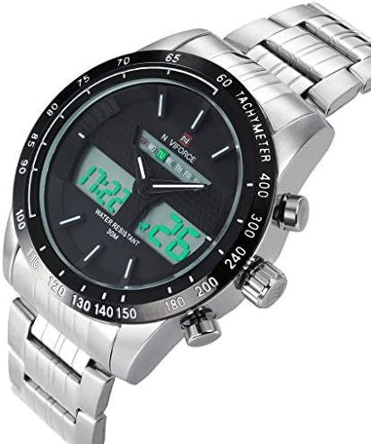 GuTe Fashion Steel Digital Wrist Watch Dual-time Black White Military Style Dial