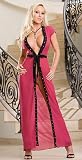 Pink Lycra Net Long Robe w/ Black Lace Trim