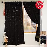 Moon Print Thermal Insulated Blackout Curtain 84"L-1Set-BLACK