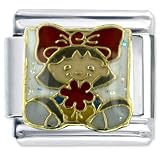 Girl With Red Flower Italian Charms Bracelet Link