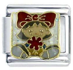 Girl With Red Flower Italian Charms Bracelet Link