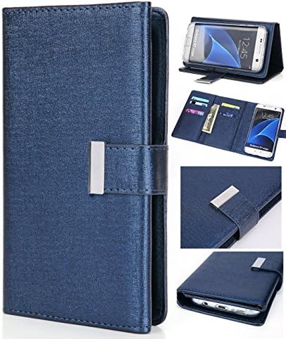 TaoFilm Pro Classic Reproduction Business Fashion Styles (3 Fold Section Design,11 Card Slots,2 in 1 Magnetic Detachable Case) Premium PU Leather Wallet Case For Samsung Galaxy S7 Edge - Deep Blue