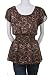 Mind Code Impressionist Boat Neck Smocked Waist Blouse Top Brown