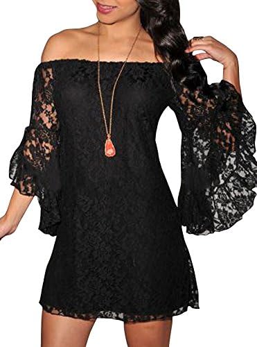 JIAYA Women's Sexy Lace Flared Sleeve Off Shoulder Clubwear Party Dress