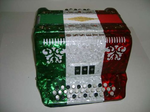 Rossetti 34 Button Accordion 12 Bass 3 Switch Case and Straps GCF Tri-Color RedWhiteGreen