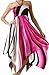 Swirl Design Satin Feel Beaded Halter Smocked Bodice Handkerchief Hem Dress
