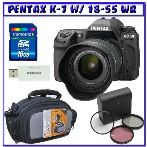 Pentax K7 14.6 MP Digital SLR Camera w/ DA 18-55mm f/3.5-5.6 AL WR (Weather Resistant) Lens + 16GB SDHC + SLR BAG + 52mm Digital Enhancing 3-PC Filter Kit