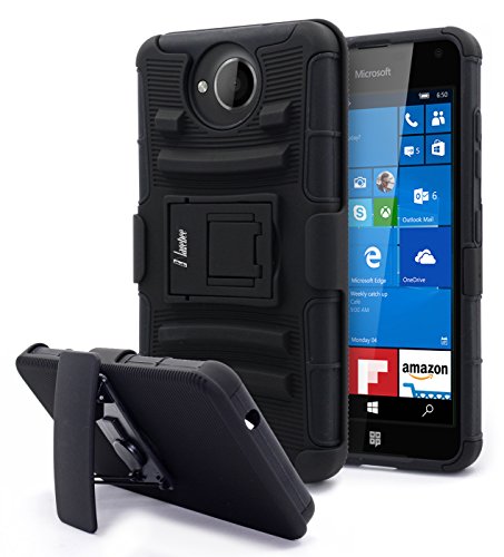 Lumia 650 Case, Nagebee - Lumia 650 Heavy Duty Hybrid Armor Dual Layer Rhino Kickstand Belt Clip Holster Combo Rugged Case for Microsoft Lumia 650 (Holster Black)