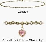 10 Karat 10 Yellow Gold Belcher Style Pink Stone Heart Charm Anklet