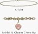 10 Karat 10 Yellow Gold Belcher Style Pink Stone Heart Charm Anklet