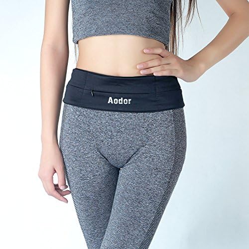 Aodor Running Belt Waist Pack - Reflective Strips - for Men Women to Enjoy Workout, Cycling, Hiking, Walking, Running - Black-S