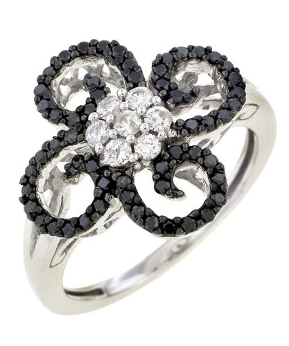 14K White Gold Black and White Diamond Ring, 0.50 CTW