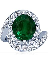14K White Gold Oval Cut Emerald Fana Designer Ring