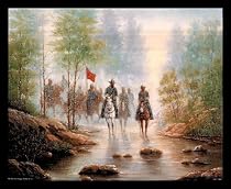 Civil War Grey Soldier On Horses Framed Art Poster Print - 20" X 16"