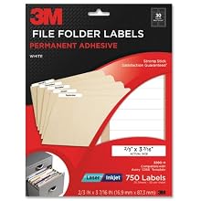 3M Permanent Adhesive File Folder Labels, 0.6 x 3.4 Inches, White, Laser/Inkjet, 750 labels per pack (3300-H)