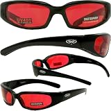 Chicago Foam Padded Sunglasses MATTE Black Frame Motorcycle Goggles Various Lens Options Chicago Lens Color: Red Lenses