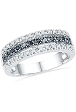 Sterling Silver Round Diamond Black and White Anniversary Ring (1/4 Cttw)