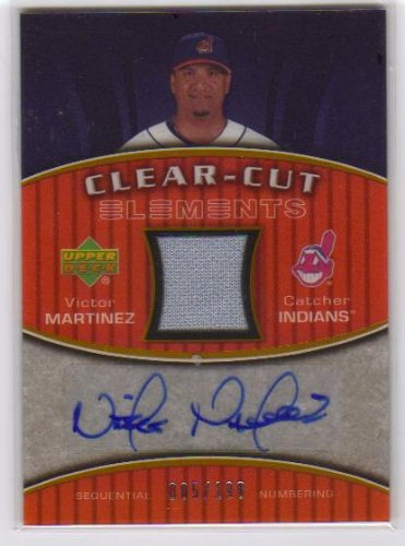 2007 Upper Deck Elements Clear Cut Elements Gold VM Victor Martinez - Cleveland Indians ( Autographed - Piece of Authentic Jersey - Serial #'d to 199 - Baseball Cards)
