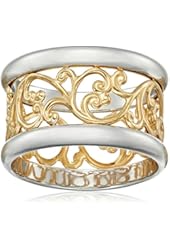 Rhodium Plated Sterling Silver Two-Tone Filigree Band Ring