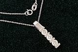 14K White Gold Created Moissanite 3 Stone Pendant With Chain.