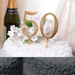 50th Wedding Anniversary Rhinestone Cake Topper in Gold