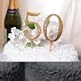 50th Wedding Anniversary Rhinestone Cake Topper in Gold