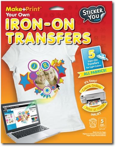 StickerYou Make+Print Light Iron-On Transfers 8.5"  x 11" (Pack of 5 transfers)