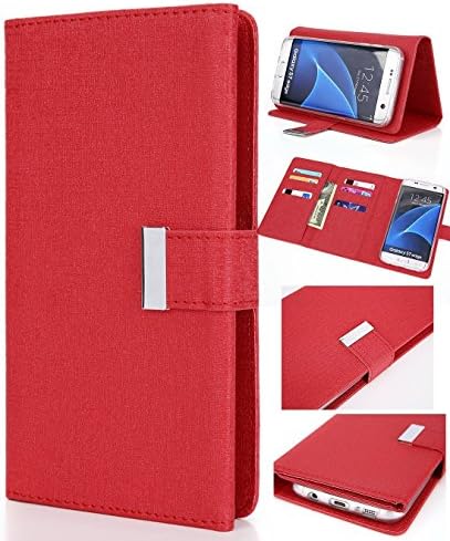 TaoFilm Pro Classic Reproduction Business Fashion Styles (3 Fold Section Design,11 Card Slots,2 in 1 Magnetic Detachable Case) Premium PU Leather Wallet Case For Samsung Galaxy S7 - Red