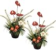 TWO Pre-Potted 29" Artificial Anthurium Rose Mixed Flowers and Plants Arrangement