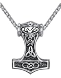 Men's Stainless Steel Viking Thor's Hammer Celtic Knot Pendant Necklace, 24" Link Chain, aap169