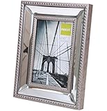 Nexxt Sutton Mirrored Picture Frame, 4 by 6", Brushed Champagne with Double Beading