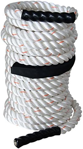 White 2" Thick Gym Battle Rope for Strength Training Exercise Polyester 30ft, 40ft, 50ft Length