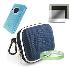Flip Mino / Flip Mino HD Nylon Blue Carrying Case + Blue Flip Mino / Flip Mino HD Silicone Skin + Flip Mino / Flip Mino HD Screen Protector + Vangoddy tm, Live*Laugh*Love wrist band!!!
