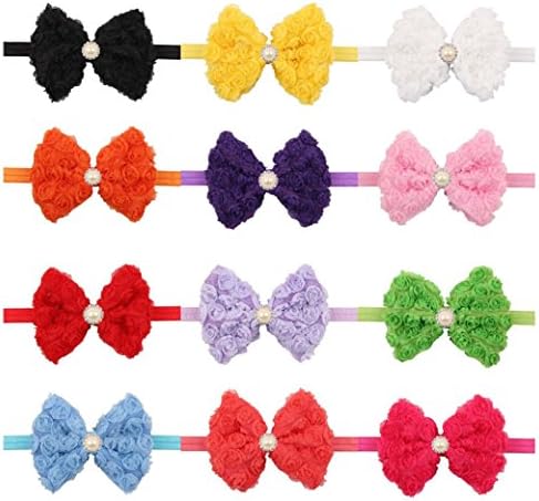 Zemao Baby Girl's Lace Elastic Bowknot Rose Headbands Hair Bow