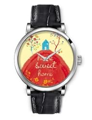 SPRAWL Aanalog Fashion Series Silver Ladies Watches of Genuine Black Leather Strap,Unique Wrist Watch for Women Girls Designed with Have sweet home