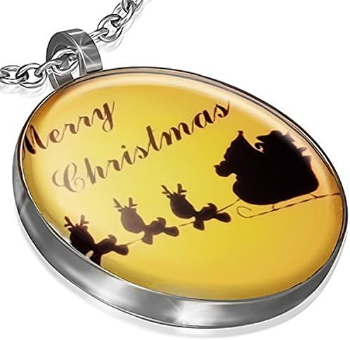 Vintage Style Stainless Steel Silhouette of Santa Claus in His Christmas Reindeer Sleigh