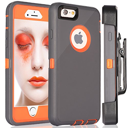 iPhone 6 Case, Fogeek® PC + TPU Combo Protective Case for iPhone 6/6S w/ 360 Degree Rotary Belt Clip & Kickstand(Grey/Orange)