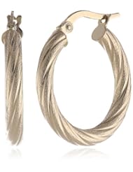 Duragold 14k Yellow Gold Satin Twist Round Hoop Earrings