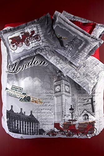 100% Turkish Cotton Ranforce London Big Ben Bedding Set Full Double Queen Size Quilt Duvet Cover Set Bedding 4 Pcs!! Made in Turkey
