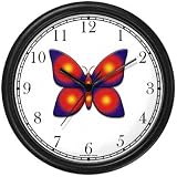 Red & Yellow Targets on Blue Winged Butterfly - JP Animal Wall Clock by WatchBuddy Timepieces (Hunter Green Frame)