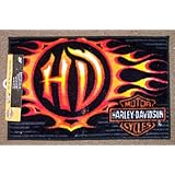 Harley Davidson Motorcycle Orange Flame Indoor Outdoor Rug